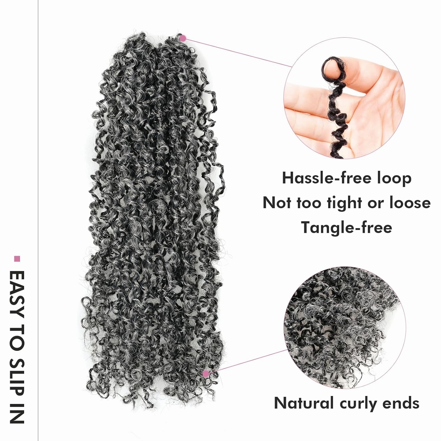 Toyotress Yanky Twist Crochet Hair - 12 Inch 8 Packs (30 Strands/Pcs) Fluffy Spring Mini Twist Passion Twist, Black Mix Gray Pre-Looped Crochet Braids Braiding Hair (12 Inch, F1B/Gray-8P)