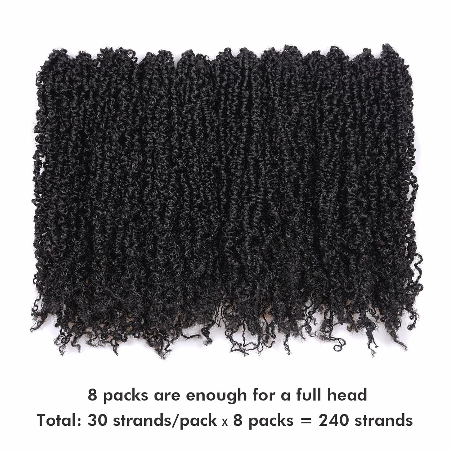 Toyotress Yanky Twist Crochet Hair - 12 Inch 8 Packs (30 Strands/Pcs) Fluffy Spring Mini Twist Short Bob Passion Twist, Natural Black Pre-Looped Crochet Braids Braiding Hair (12 Inch, 1B-8P)