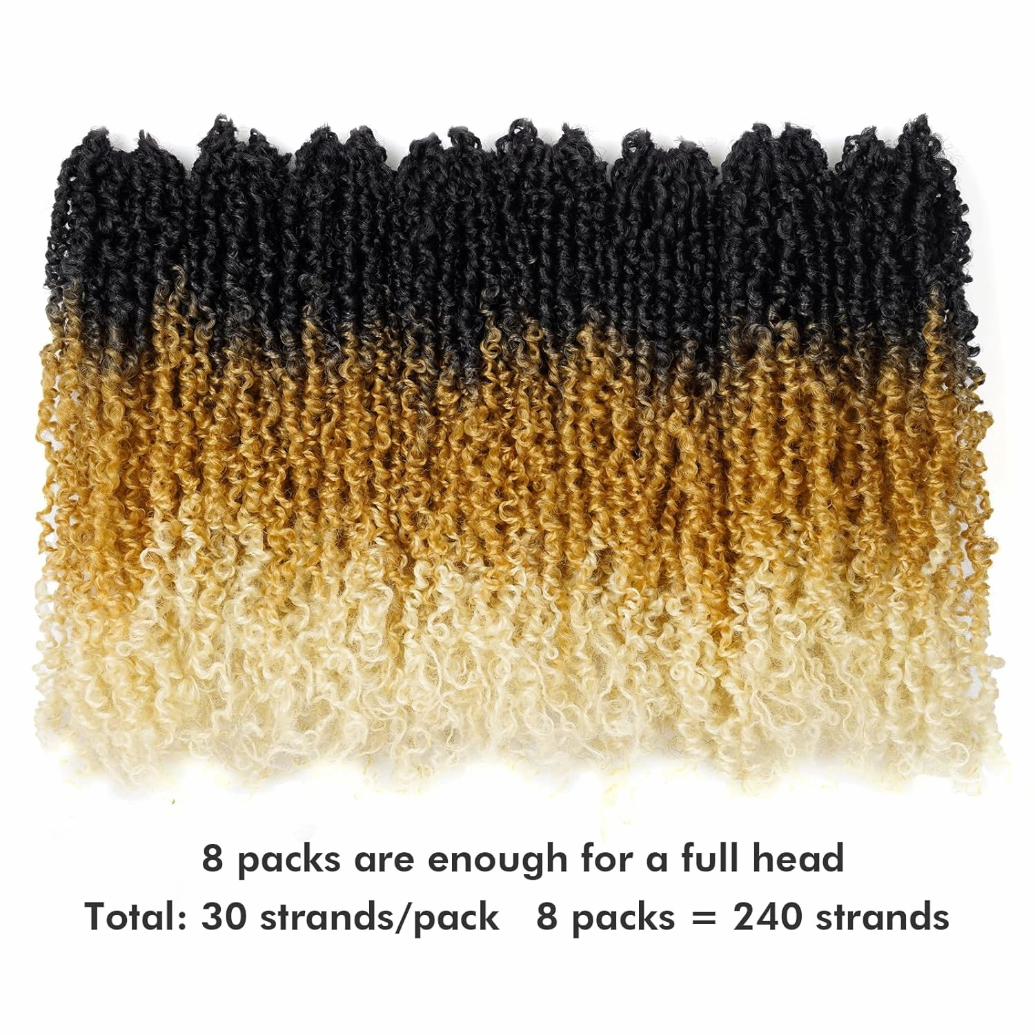 Toyotress Yanky Twist Crochet Hair - 14 Inch 8 Packs (30 Strands/Pcs) Fluffy Spring Mini Twist Passion Twist, 3 Tones Ombre Blonde Pre-Looped Crochet Braids Braiding Hair (14 Inch, OT27/613-8P)