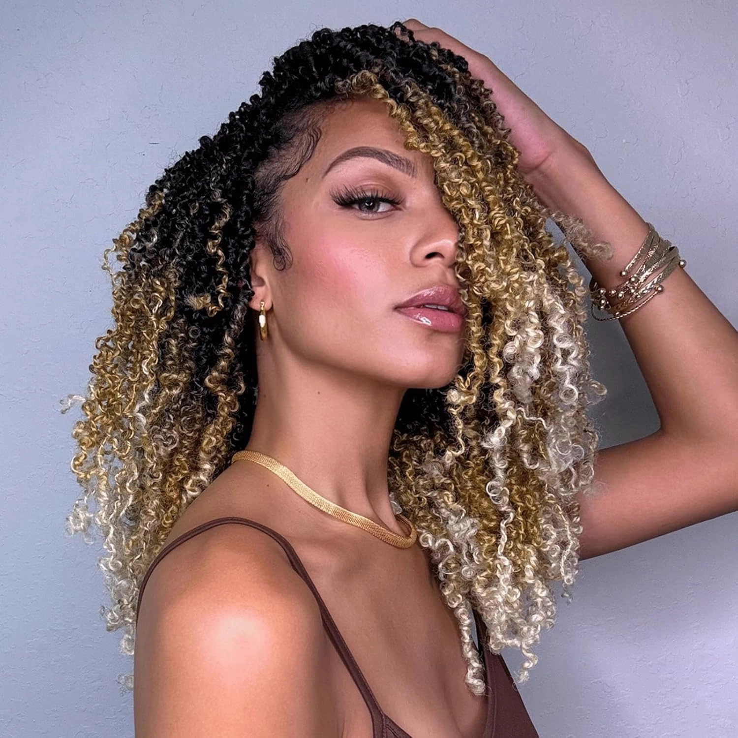 Toyotress Yanky Twist Crochet Hair - 14 Inch 8 Packs (30 Strands/Pcs) Fluffy Spring Mini Twist Passion Twist, 3 Tones Ombre Blonde Pre-Looped Crochet Braids Braiding Hair (14 Inch, OT27/613-8P)