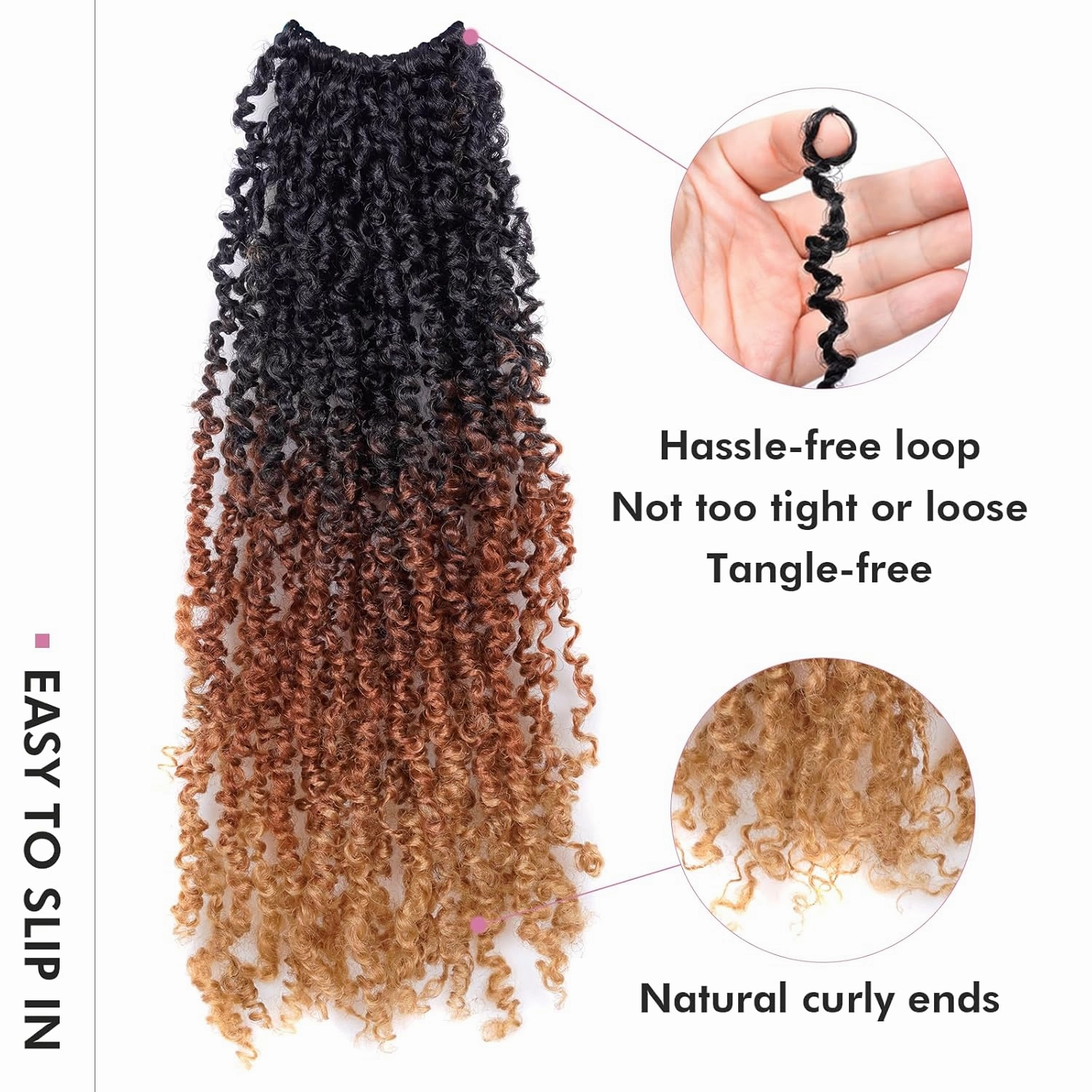 Toyotress Yanky Twist Crochet Hair - 14 Inch 8 Packs (30 Strands/Pcs) Fluffy Spring Mini Twist Passion Twist, 3 Tones Ombre Brown Pre-Looped Crochet Braids Braiding Hair (14 Inch, OT30/27-8P)