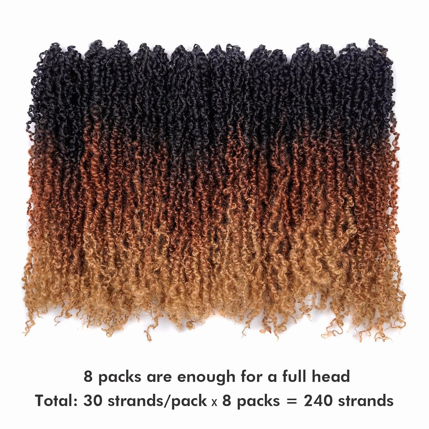 Toyotress Yanky Twist Crochet Hair - 14 Inch 8 Packs (30 Strands/Pcs) Fluffy Spring Mini Twist Passion Twist, 3 Tones Ombre Brown Pre-Looped Crochet Braids Braiding Hair (14 Inch, OT30/27-8P)