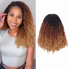 Toyotress Yanky Twist Crochet Hair - 14 Inch 8 Packs (30 Strands/Pcs) Fluffy Spring Mini Twist Passion Twist, 3 Tones Ombre Brown Pre-Looped Crochet Braids Braiding Hair (14 Inch, OT30/27-8P)