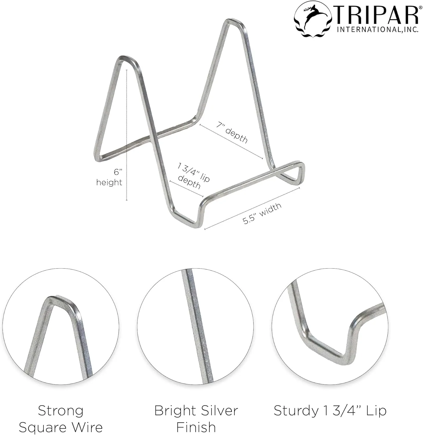 TRIPAR 6-Pack 6-Inch Metal Silver Painted Square Book Holder/Stand, Wire Mini Easel, Small Photo Stands for Table, Display for Picture Frames, Plaques & Plates
