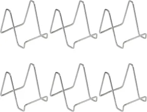 TRIPAR 6-Pack 6-Inch Metal Silver Painted Square Book Holder/Stand, Wire Mini Easel, Small Photo Stands for Table, Display for Picture Frames, Plaques & Plates