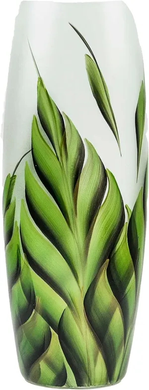 Tropical Leaves | Ikebana Floor Vase | Large Handpainted Glass Vase for Flowers | Room Decor | Floor Vase 16 inch