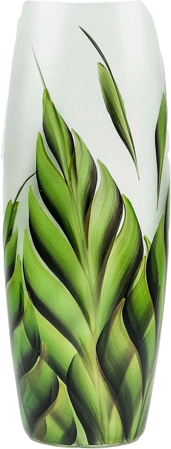 Tropical Leaves | Ikebana Floor Vase | Large Handpainted Glass Vase for Flowers | Room Decor | Floor Vase 16 inch