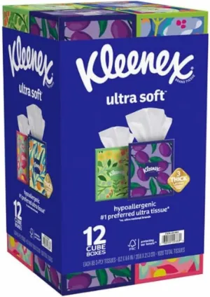 Ultra Soft 3-Ply Facial Tissues by Klenesx, Cube Boxes 85 tissues/box, 12 boxes