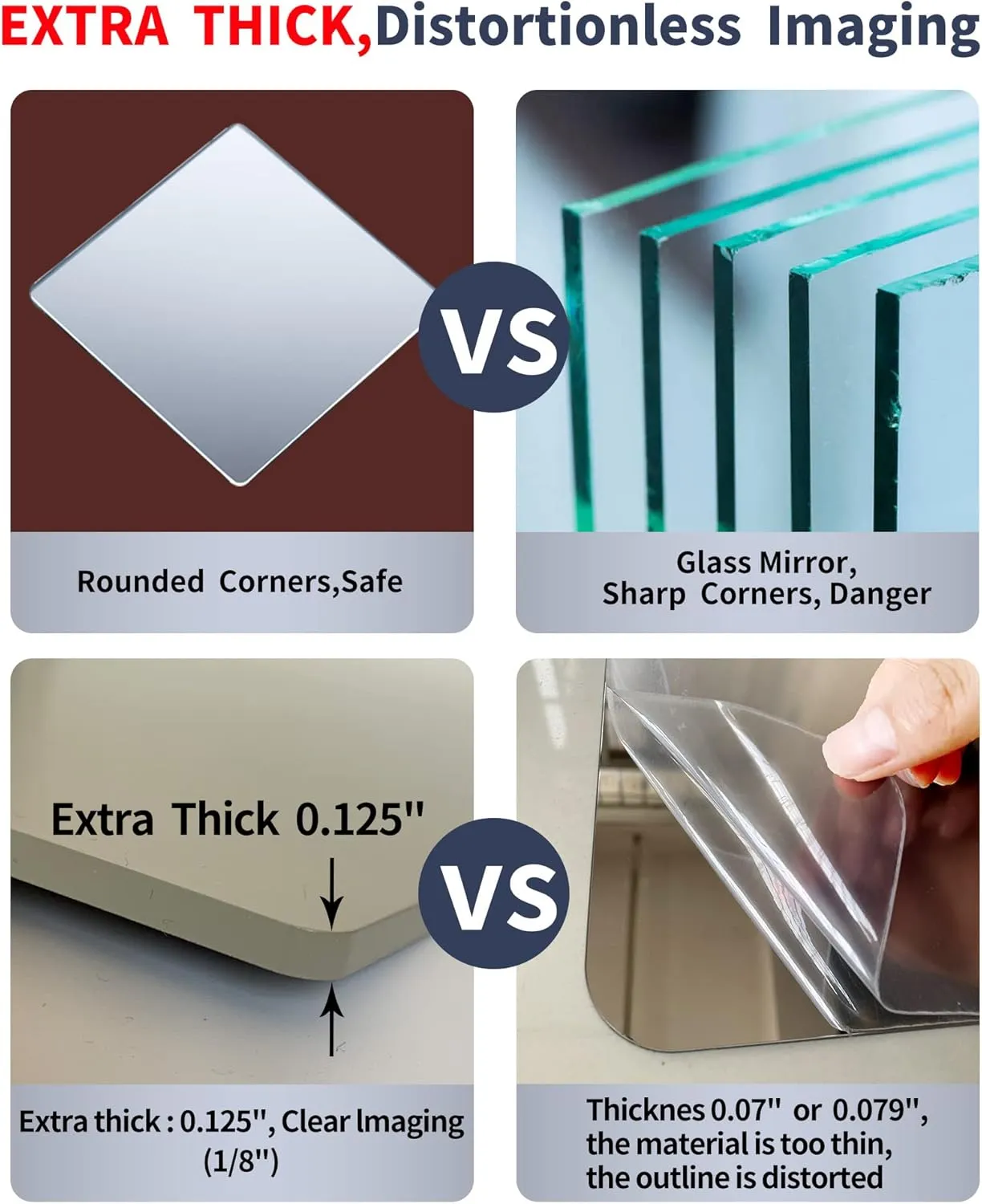 Unbreakable Full Length Wall Mirror Tiles,Shatterproof Mirror for Kids Extra Thick 1/8" 4 Pack 10"x10", for Bedroom Door,Workout for Home Gym Body,Closet Wall,Home Gym