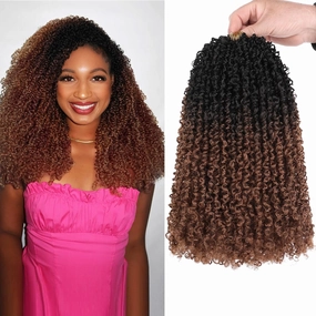 Unionbeauty 12 Inch Pre-twisted Yanky Twists Crochet Braids Hair 8Pcs Pre-looped Ombre Brown mini Senegalese Twist Micro Passion Twist Crcochet Hair with Curls Synthetic Crochet Hair Extensions 1B/30#