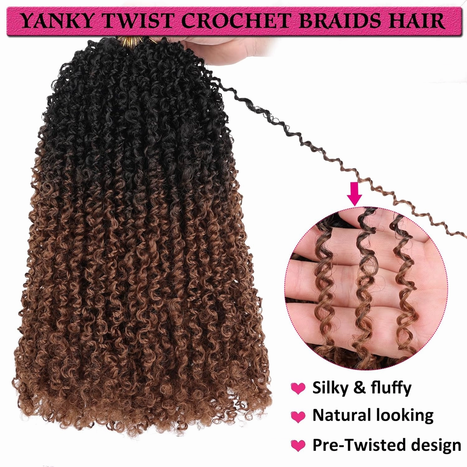 Unionbeauty 12 Inch Pre-twisted Yanky Twists Crochet Braids Hair 8Pcs Pre-looped Ombre Brown mini Senegalese Twist Micro Passion Twist Crcochet Hair with Curls Synthetic Crochet Hair Extensions 1B/30#