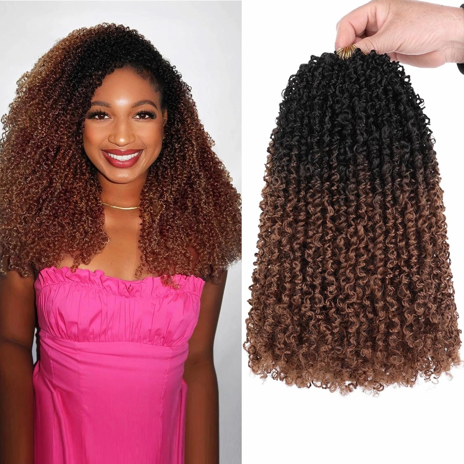 Unionbeauty 12 Inch Pre-twisted Yanky Twists Crochet Braids Hair 8Pcs Pre-looped Ombre Brown mini Senegalese Twist Micro Passion Twist Crcochet Hair with Curls Synthetic Crochet Hair Extensions 1B/30#
