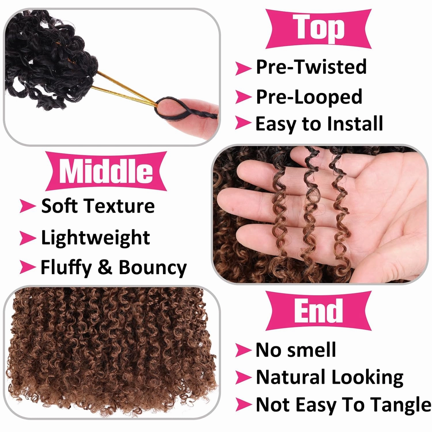 Unionbeauty 12 Inch Pre-twisted Yanky Twists Crochet Braids Hair 8Pcs Pre-looped Ombre Brown mini Senegalese Twist Micro Passion Twist Crcochet Hair with Curls Synthetic Crochet Hair Extensions 1B/30#