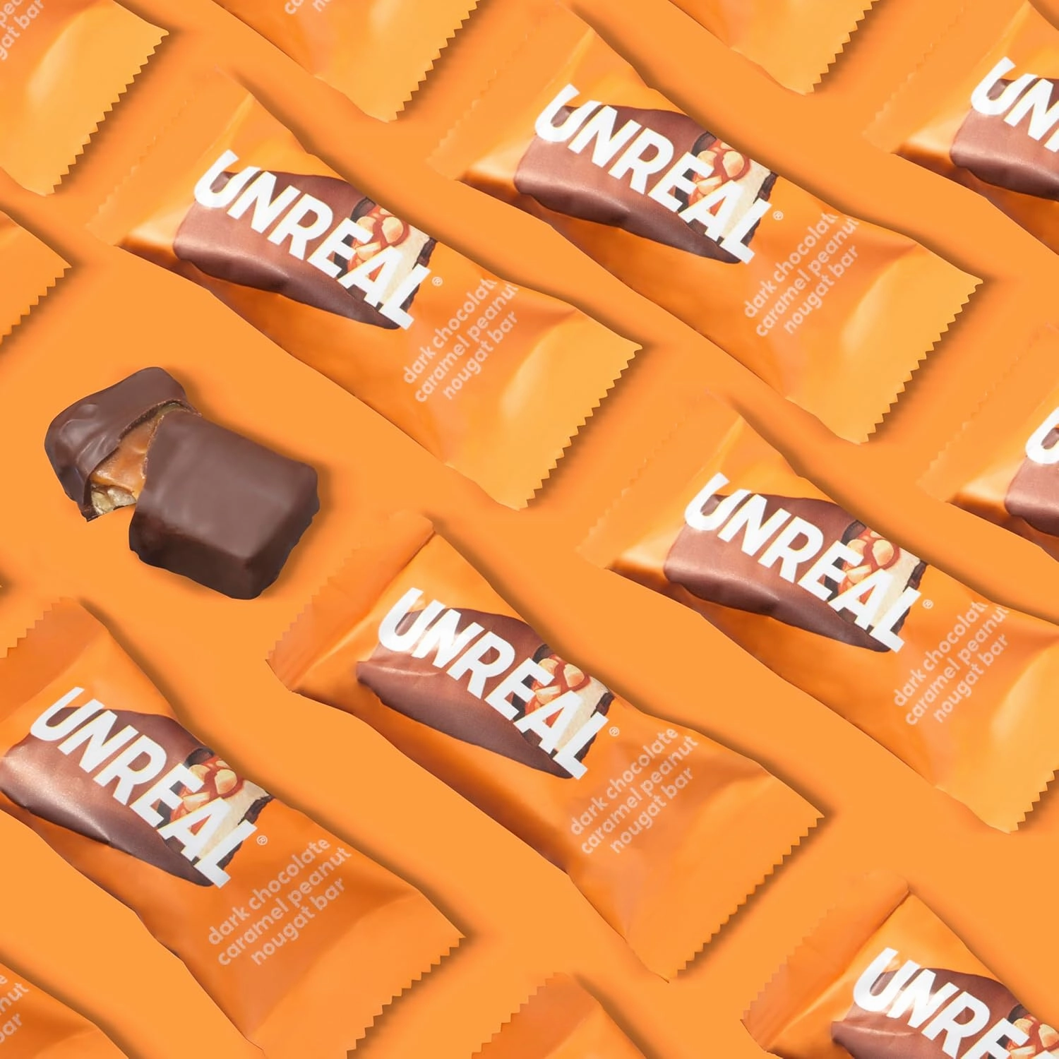 UNREAL Dark Chocolate Peanut Caramel Nougat Bars (30 Mini Bars) | 70% Organic Ingredients, Fair Trade, Non-GMO | No Corn Syrup, Sugar Alcohols, Soy | .67oz each