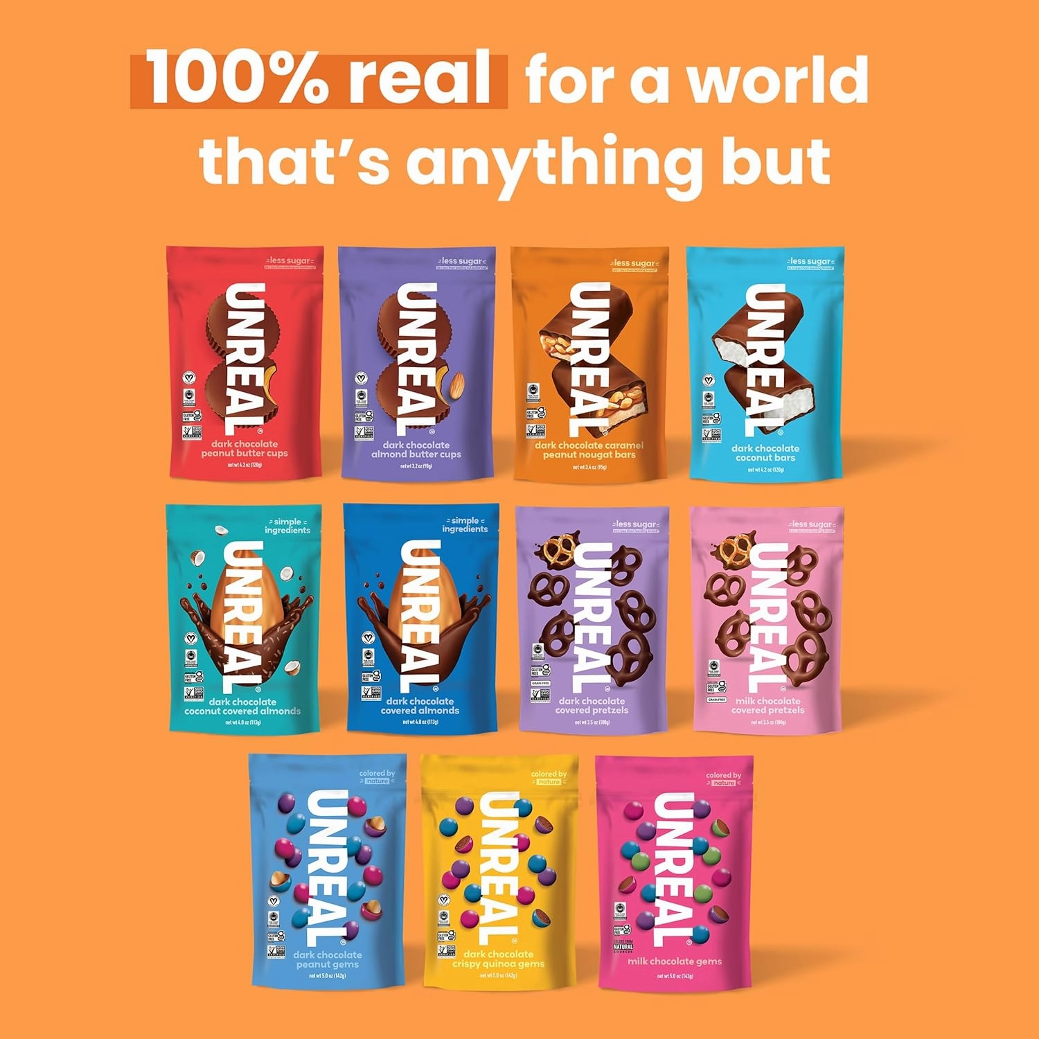 UNREAL Dark Chocolate Peanut Caramel Nougat Bars (30 Mini Bars) | 70% Organic Ingredients, Fair Trade, Non-GMO | No Corn Syrup, Sugar Alcohols, Soy | .67oz each