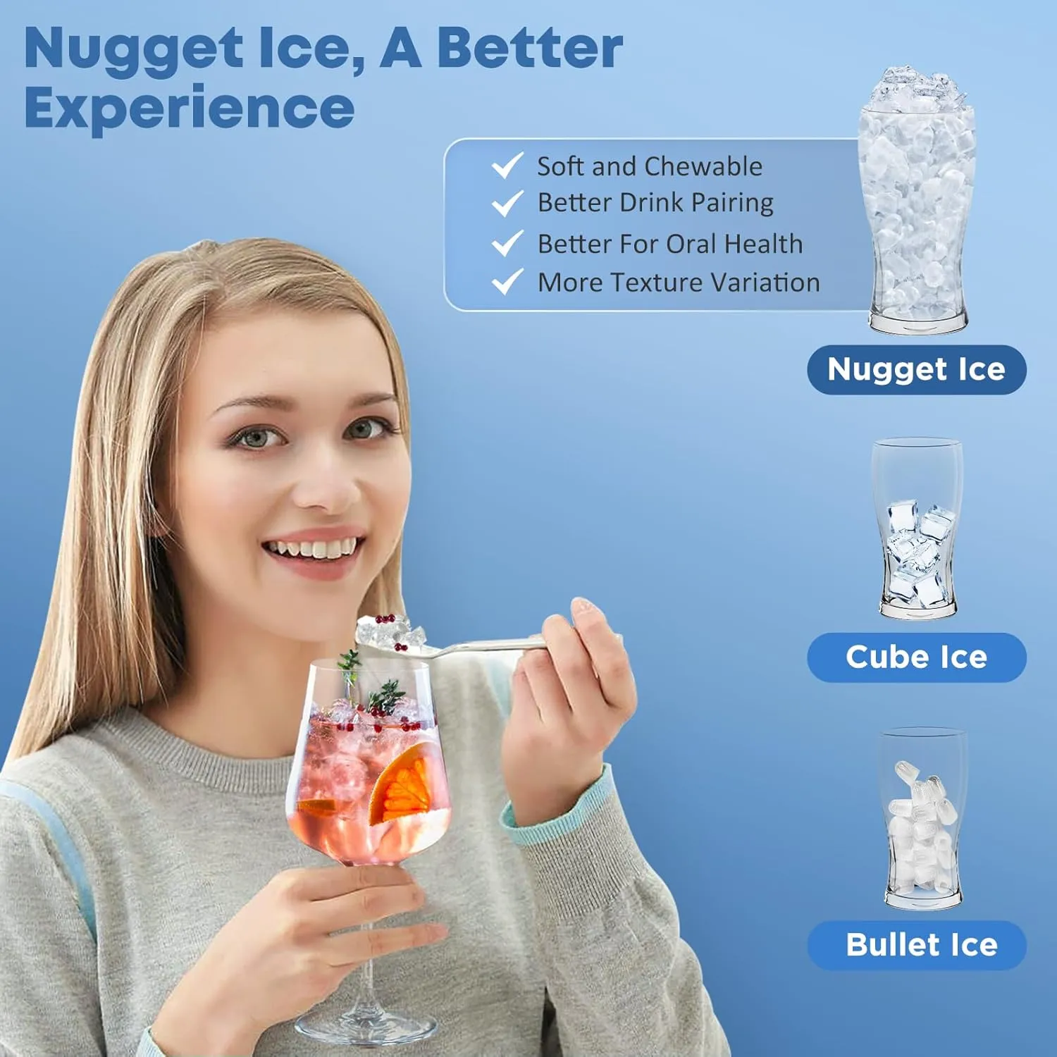 Upgraded Ice Maker Nugget Ice Maker Countertop, 40LBS/Day, Timer, 2 Way Add Water, Soft Chewable Pellet Ice Machine, Portable Crushed Ice Makers for Home, Kitchen, Stainless Steel