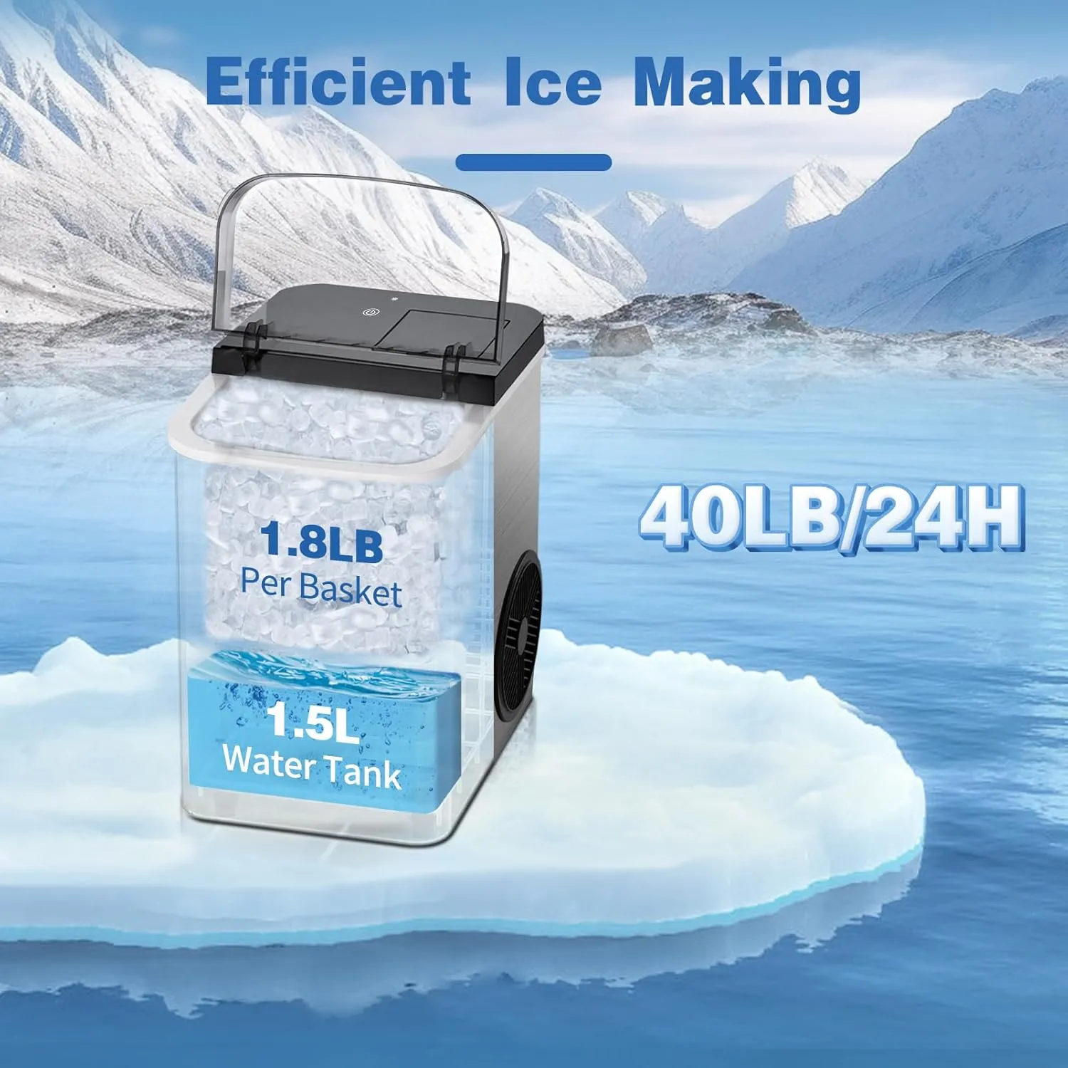Upgraded Ice Maker Nugget Ice Maker Countertop, 40LBS/Day, Timer, 2 Way Add Water, Soft Chewable Pellet Ice Machine, Portable Crushed Ice Makers for Home, Kitchen, Stainless Steel