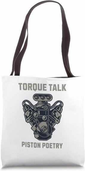 V8 Torque Talk Cars Racing Engine 8 Cylinders Piston Poetry Tote Bag