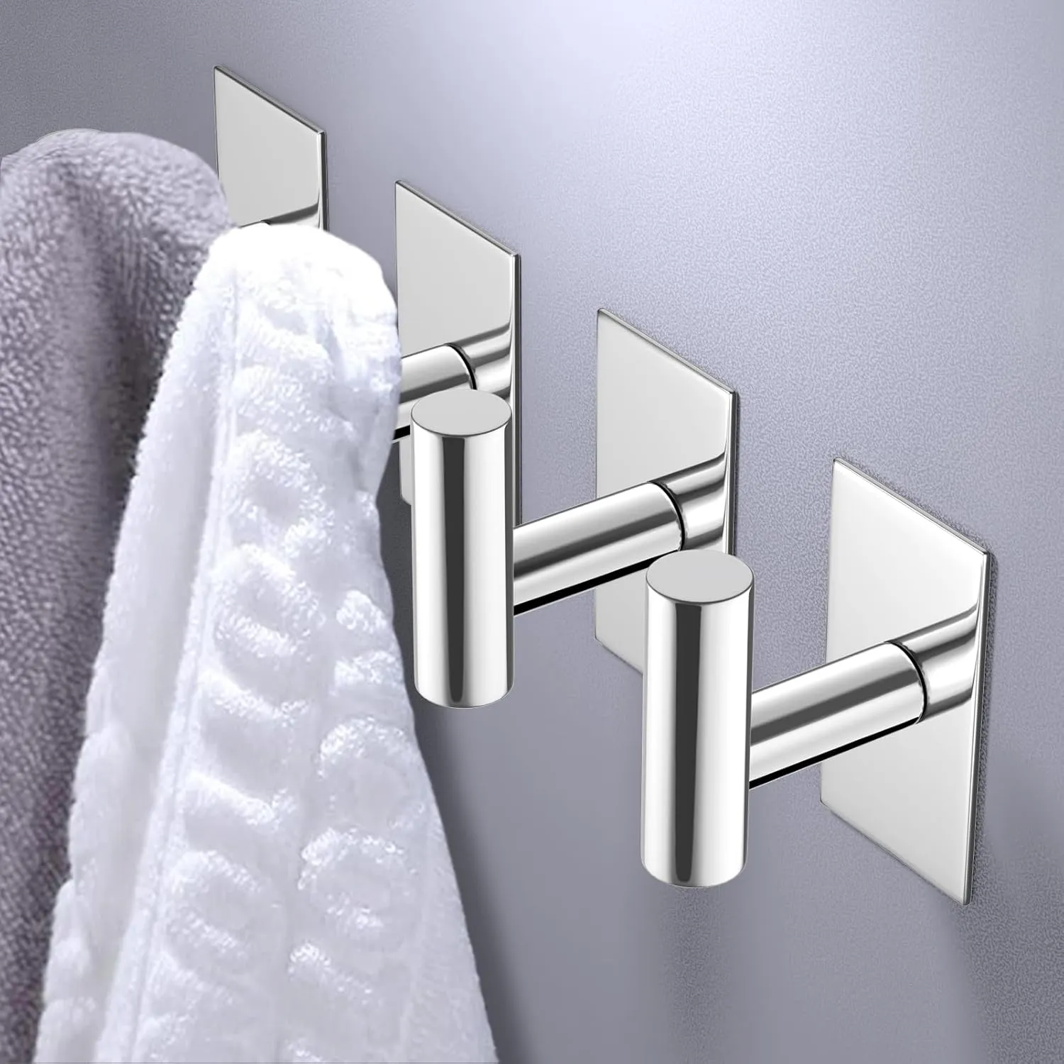 VAEHOLD Wall Towel Hooks, Heavy Duty Sticky Holder Waterproof Towel Hooks for Hanging Coat, Clothes, Closet Hook Wall Mount for Kitchen (Chrome, Adhesive 4 Pack)