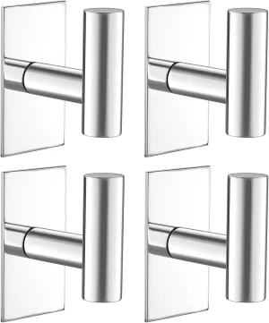 VAEHOLD Wall Towel Hooks, Heavy Duty Sticky Holder Waterproof Towel Hooks for Hanging Coat, Clothes, Closet Hook Wall Mount for Kitchen (Chrome, Adhesive 4 Pack)