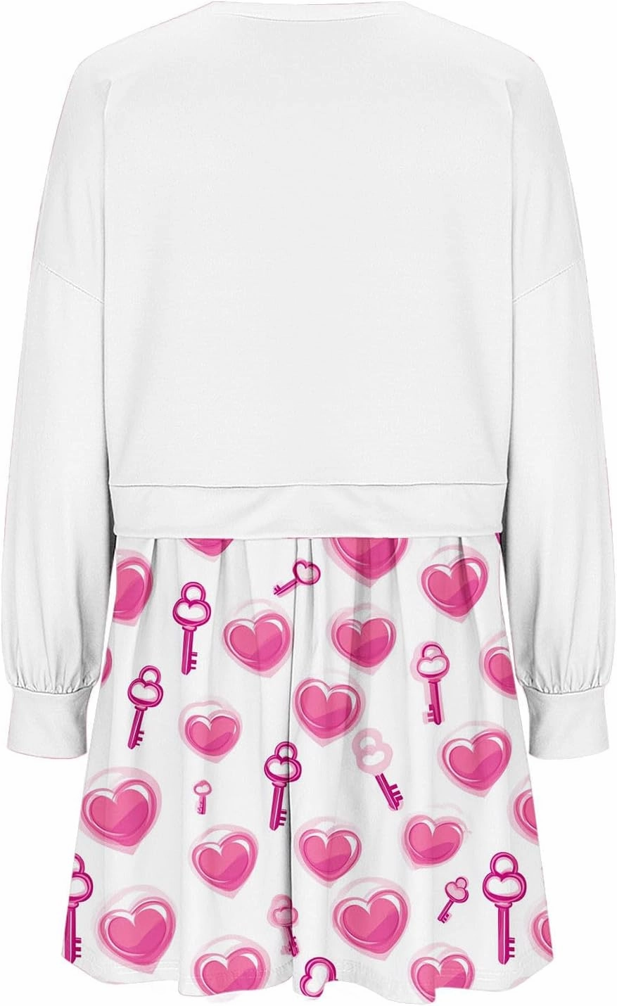 Valentines Dress for Women,Casual Cute Spring Dress Love Heart Print Long Sleeve Mini Dress for Date Night Going Out