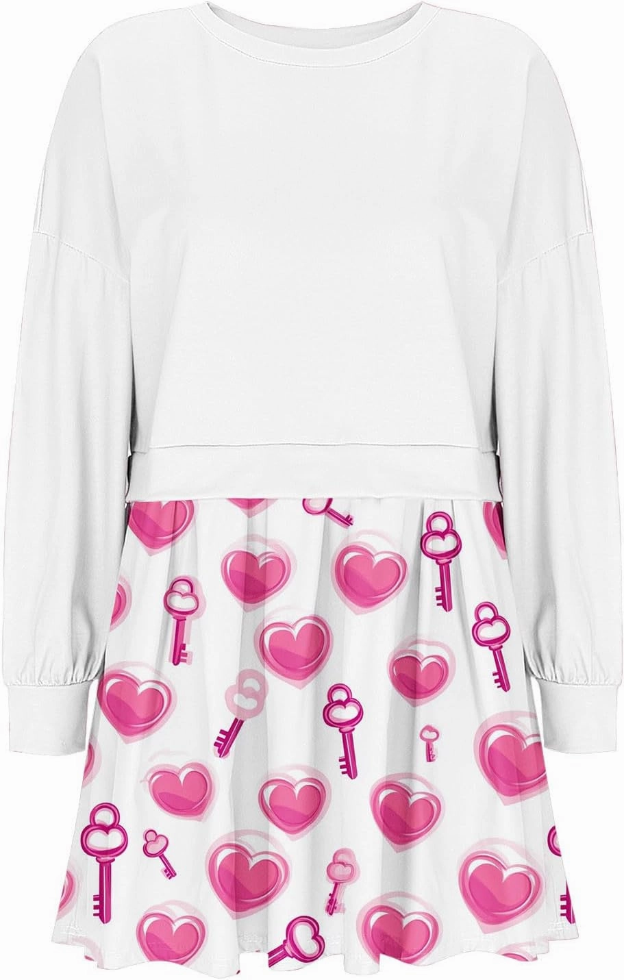 Valentines Dress for Women,Casual Cute Spring Dress Love Heart Print Long Sleeve Mini Dress for Date Night Going Out