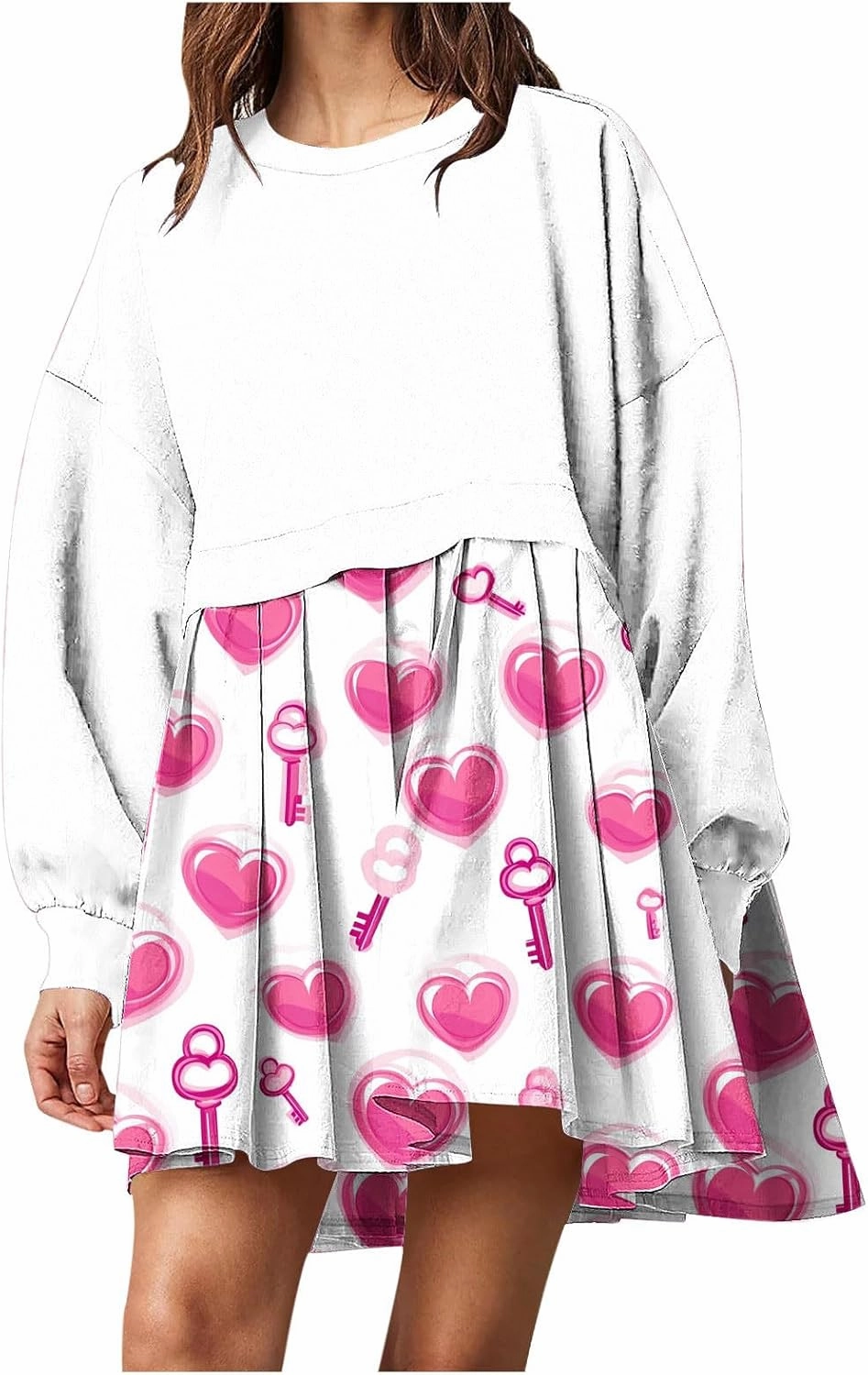 Valentines Dress for Women,Casual Cute Spring Dress Love Heart Print Long Sleeve Mini Dress for Date Night Going Out