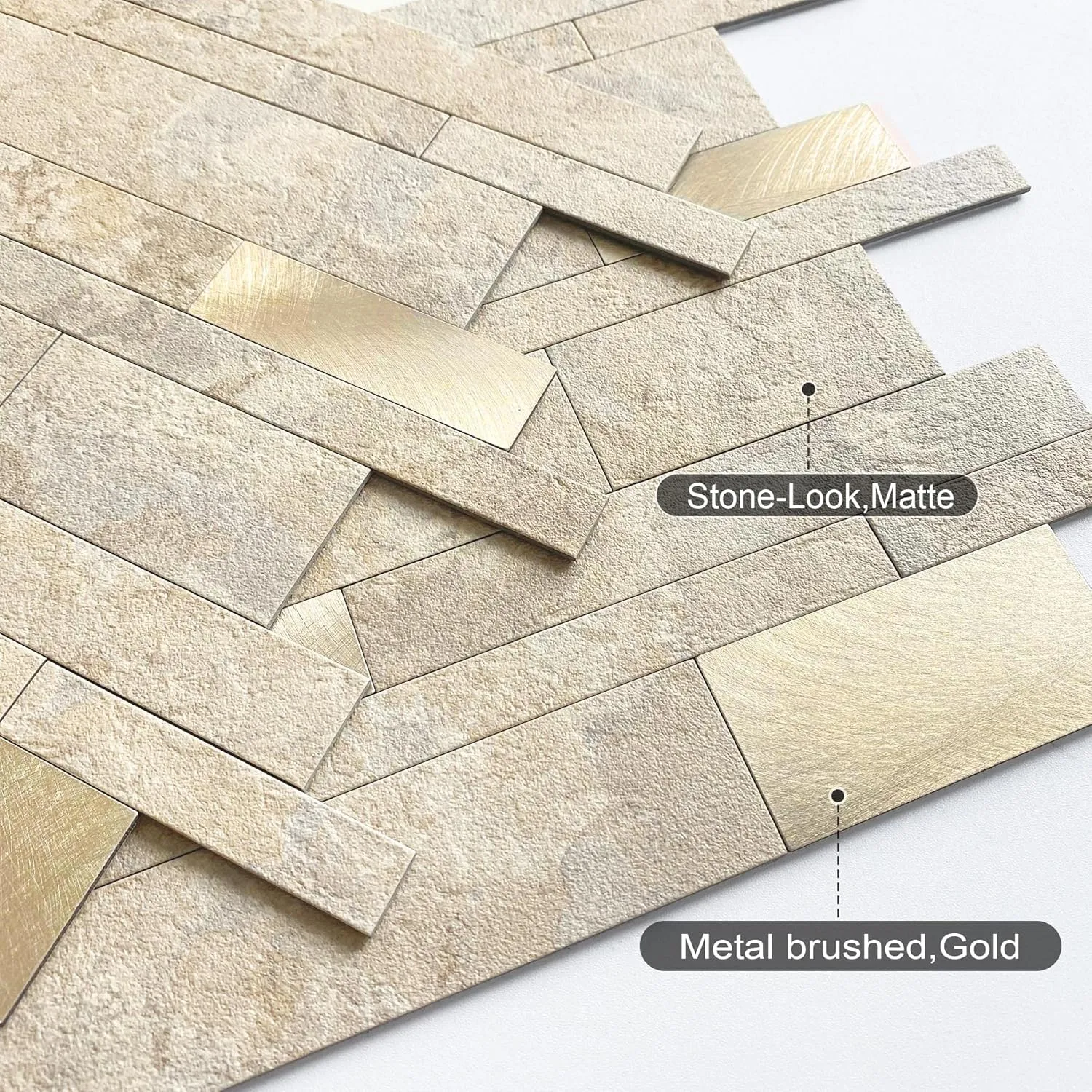 VAOVI Backsplash Tile Peel and Stick Kitchen Stone Subway Linear Mosaic Bathroom Shower Wall Waterproof(10pcs,Beige)