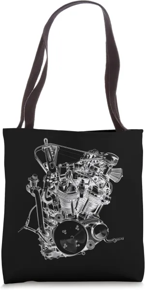Vintage Motorcycle Engine Blueprint Diagram – Men's Graphic Tote Bag