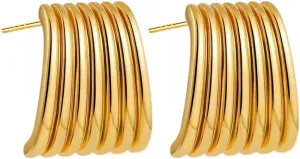 Vintage Texture Striped Wide Fan-Shape Stud Earrings For Women Waterproof Stainless Steel Gold Plated Geometric Designer Jewelry