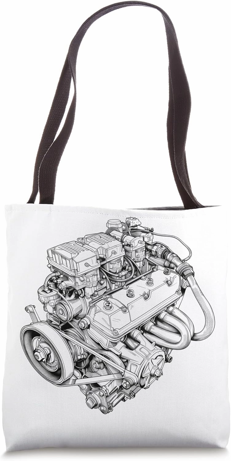 Vintage Car Engine Component Blueprint Diagram Men's Graphic Tote Bag