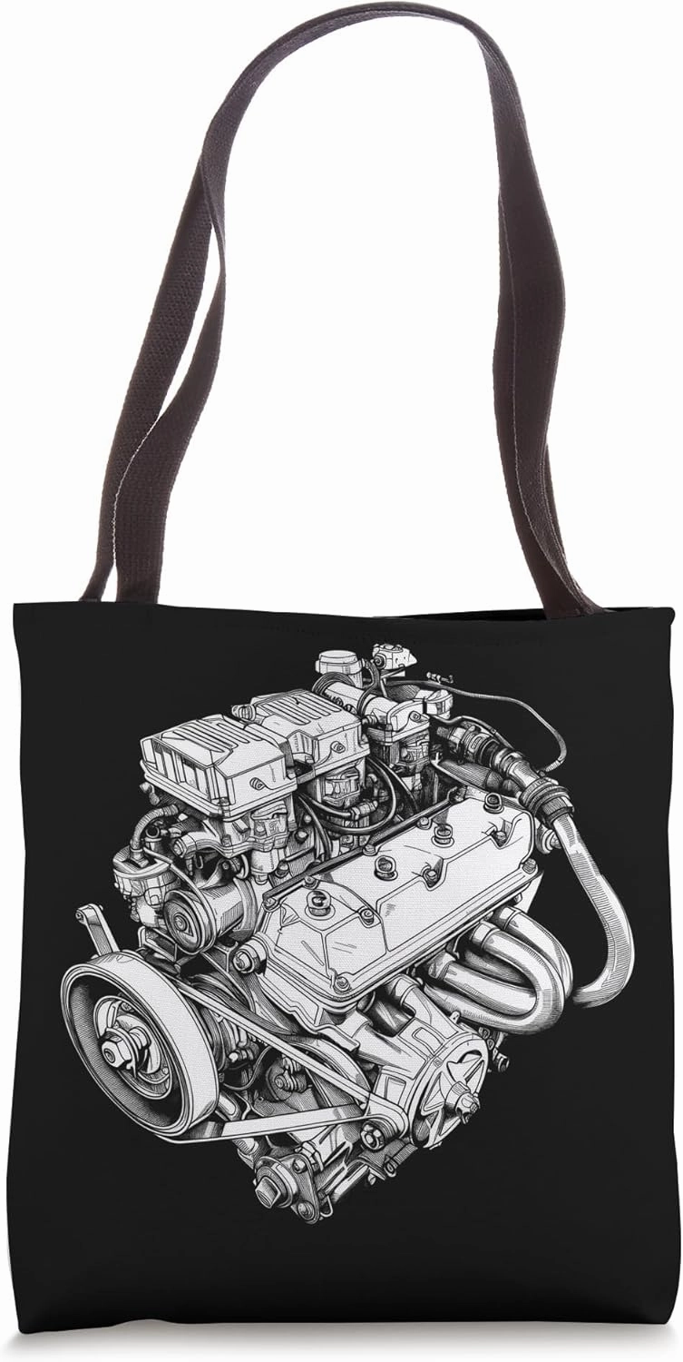 Vintage Car Engine Component Blueprint Diagram Men's Graphic Tote Bag