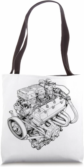 Vintage Car Engine Component Blueprint Diagram Men's Graphic Tote Bag