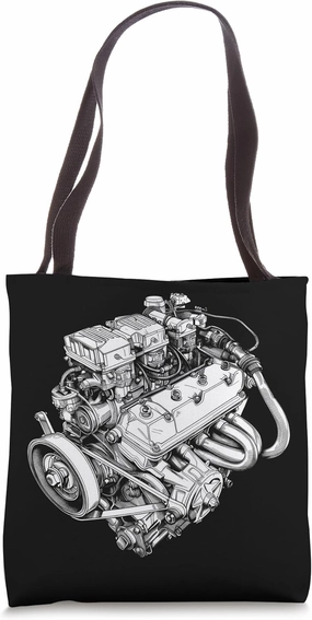 Vintage Car Engine Component Blueprint Diagram Men's Graphic Tote Bag