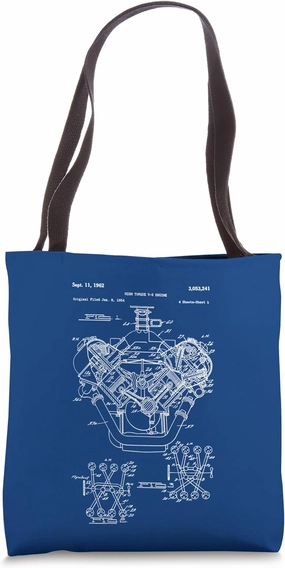 Vintage Engine Block Blueprint Diagram – Men's Car Graphic Tote Bag