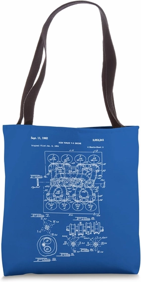 Vintage Engine Block Blueprint Diagram – Men's Car Graphic Tote Bag
