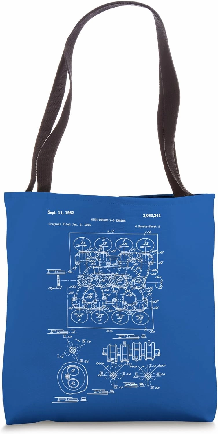 Vintage Engine Block Blueprint Diagram – Men's Car Graphic Tote Bag