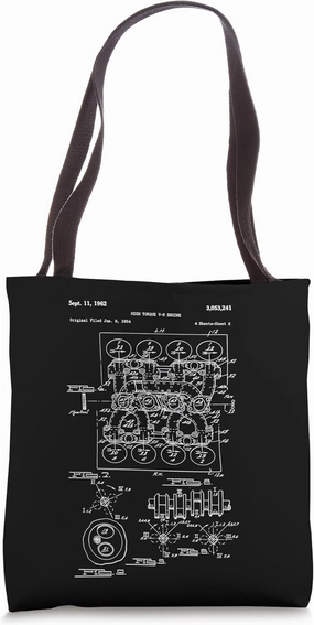 Vintage Engine Block Blueprint Diagram – Men's Car Graphic Tote Bag