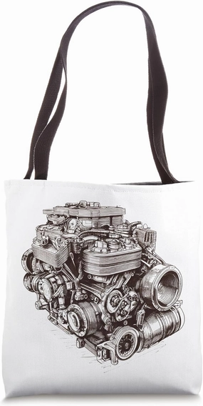 Vintage Engine Block Blueprint Diagram – Men's Car Graphic Tote Bag