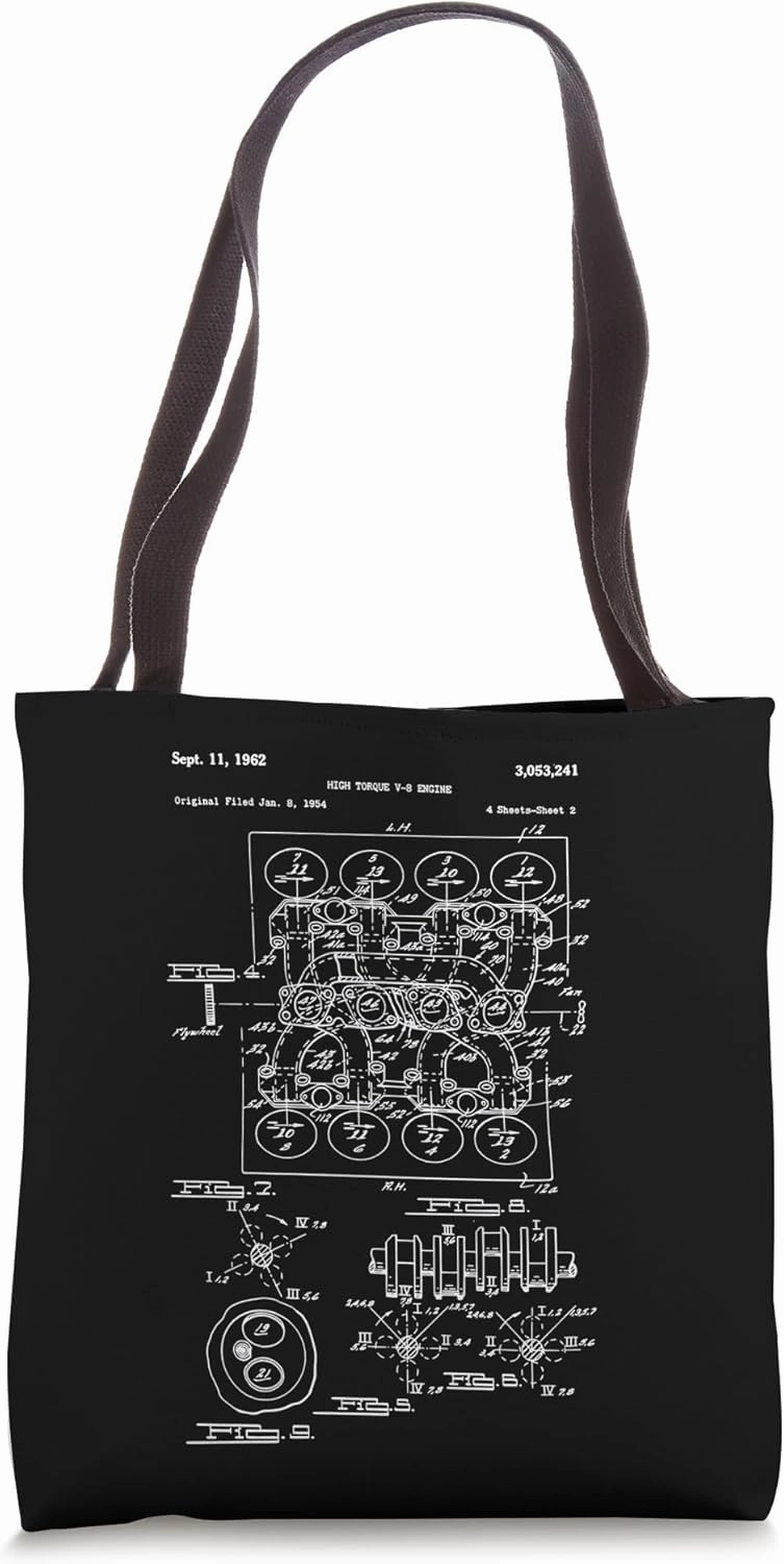 Vintage Engine Block Blueprint Diagram – Men's Car Graphic Tote Bag