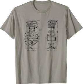 Vintage Water & Air-Cooled Motorcycle Engine Diagram Graphic T-Shirt