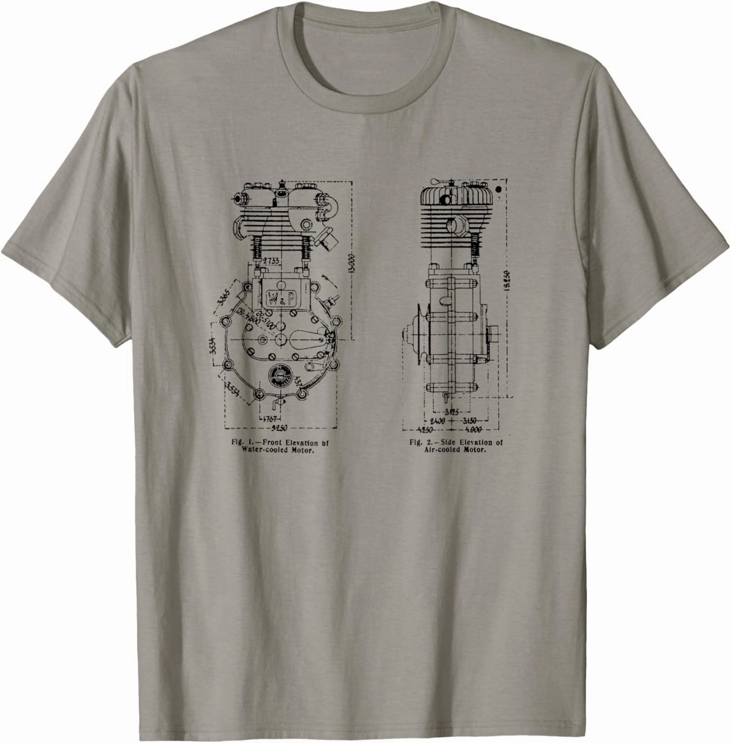 Vintage Water & Air-Cooled Motorcycle Engine Diagram Graphic T-Shirt
