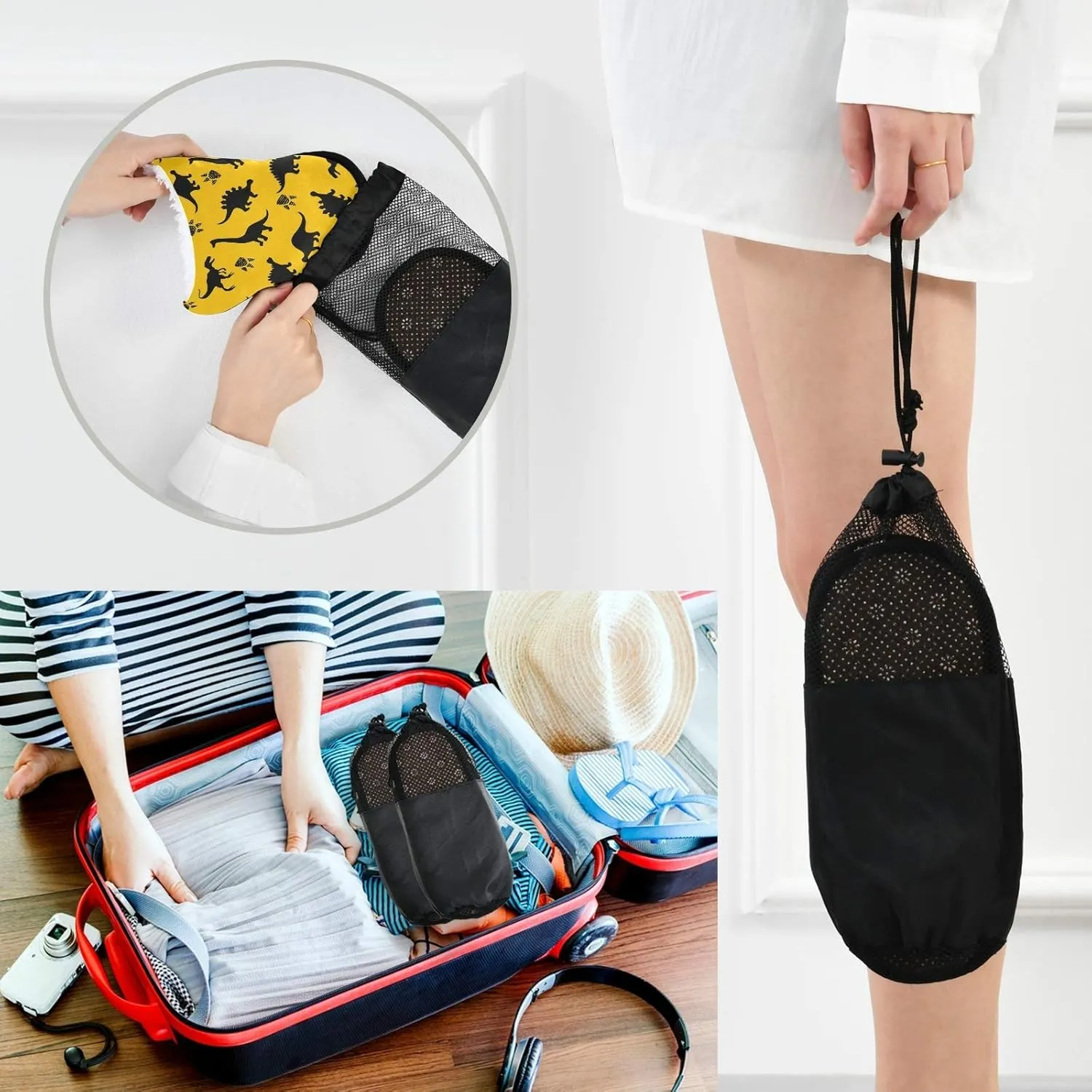 visesunny Black Dinosaur And Footprint Slippers for Women Mens Winter Warm Memory Foam Cotton Home Slippers Soft Plush Fleece Slip on House Slippers for Girls Indoor Outdoor Shoes