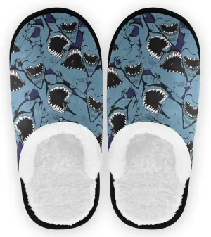 visesunny Blue Shark With Sharp Teeth Animal Slippers for Women Mens Winter Warm Memory Foam Cotton Home Slippers Soft Plush Fleece Slip on House Slippers for Girls Indoor Outdoor Shoes