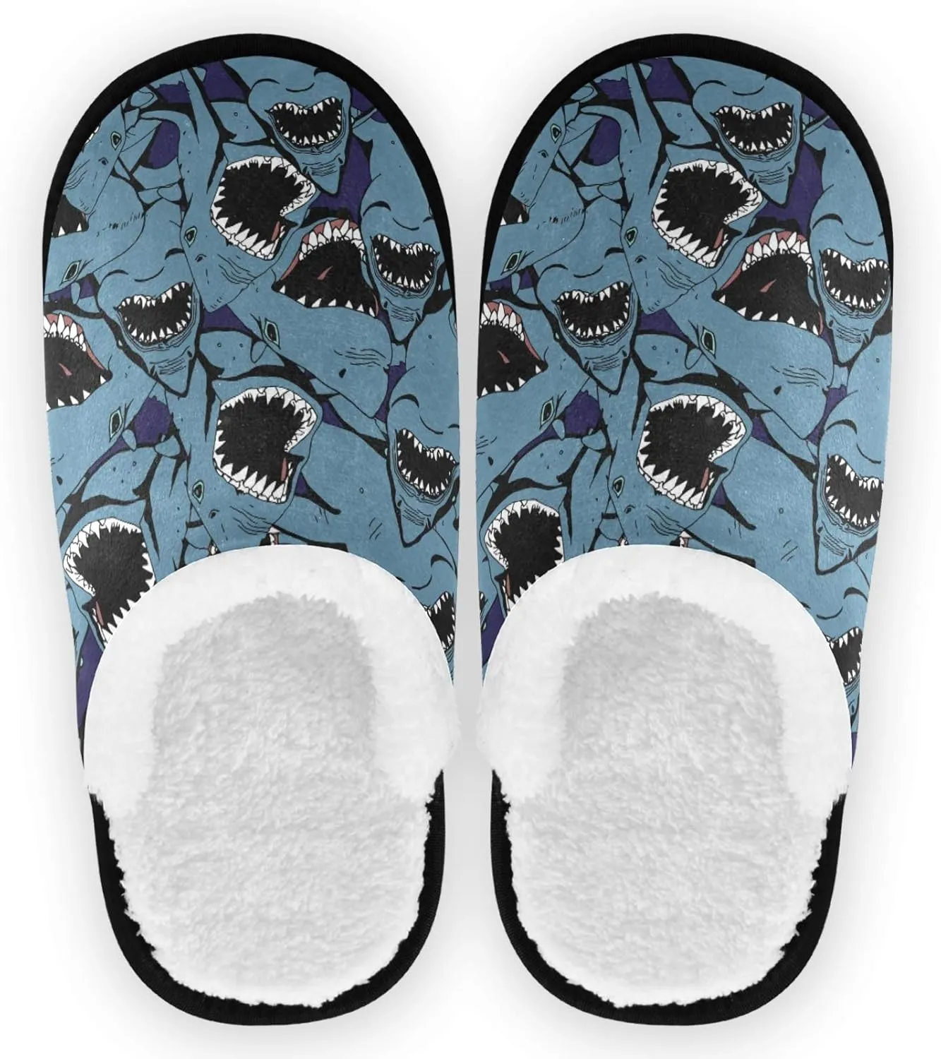 visesunny Blue Shark With Sharp Teeth Animal Slippers for Women Mens Winter Warm Memory Foam Cotton Home Slippers Soft Plush Fleece Slip on House Slippers for Girls Indoor Outdoor Shoes