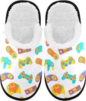 visesunny Funny Slippers for Women Men Soft Plush Warm Fuzzy Winter holiday slippers Color Gamepad Retro Cozy House Slippers Comfy Bedroom Slippers Indoor Outdoor Shoes