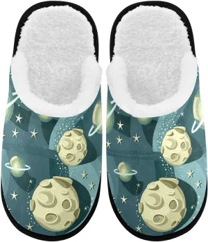 visesunny Funny Slippers for Women Men Soft Plush Warm Fuzzy Winter holiday slippers Fantasy Cosmic Starry Night Planet Cozy House Slippers Comfy Bedroom Slippers Indoor Outdoor Shoes