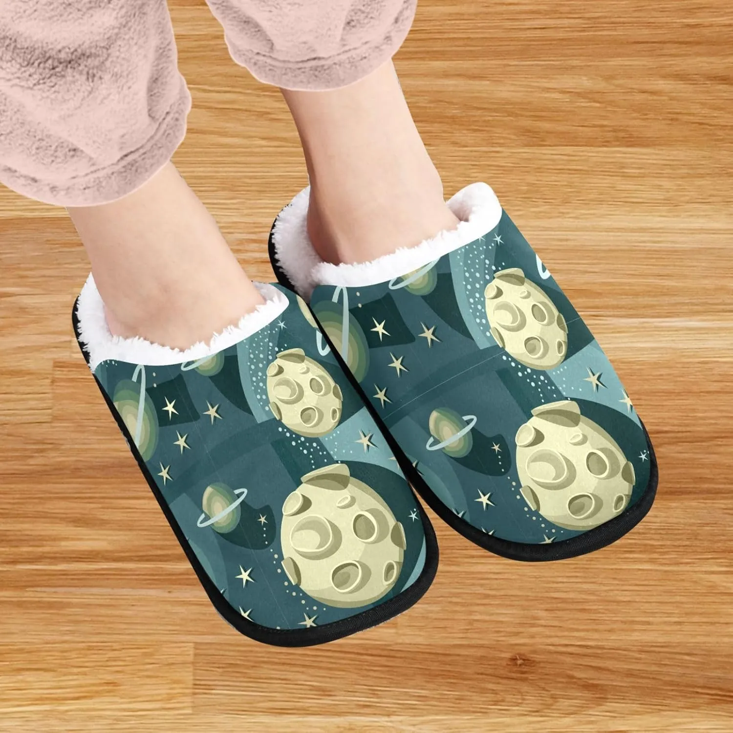 visesunny Funny Slippers for Women Men Soft Plush Warm Fuzzy Winter holiday slippers Fantasy Cosmic Starry Night Planet Cozy House Slippers Comfy Bedroom Slippers Indoor Outdoor Shoes