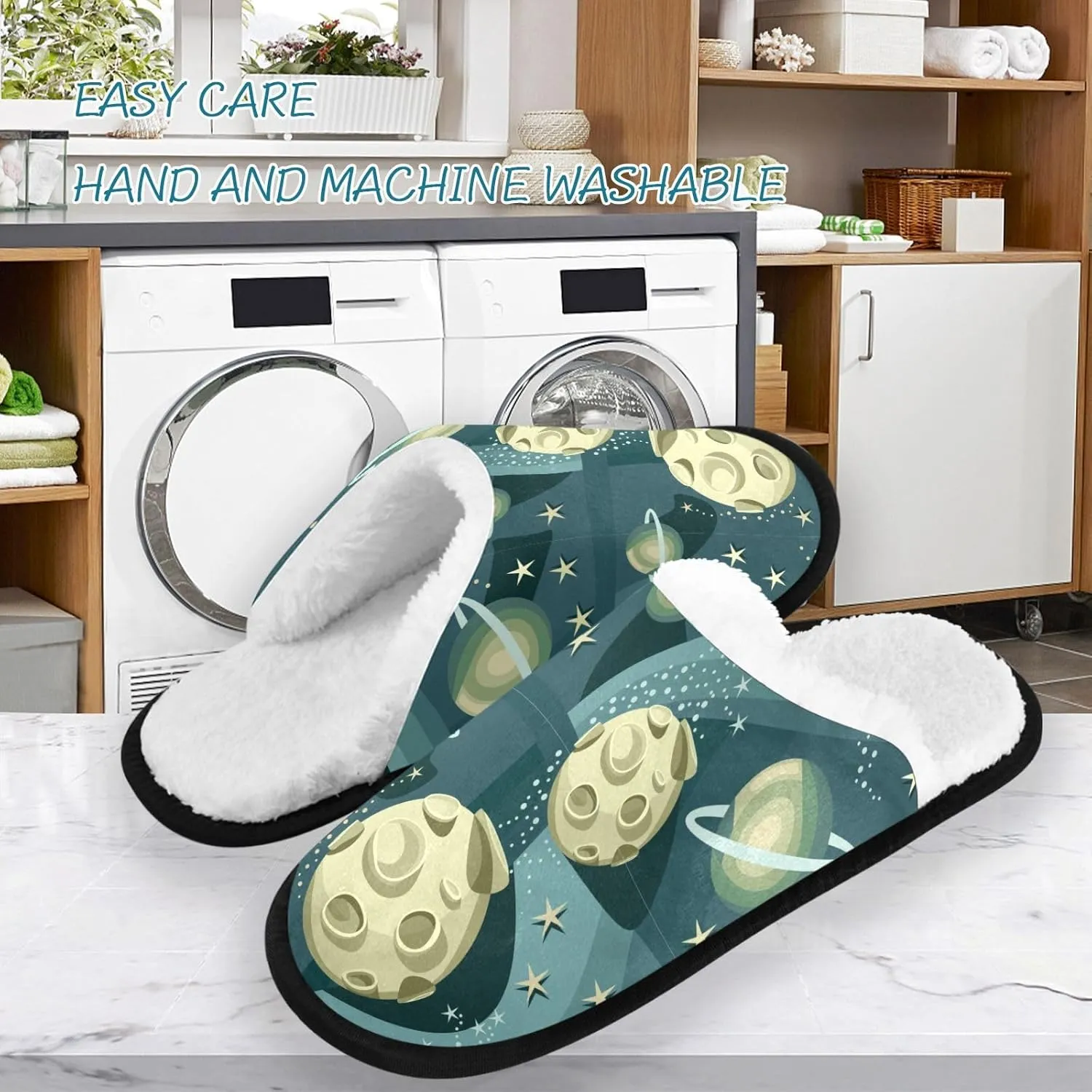 visesunny Funny Slippers for Women Men Soft Plush Warm Fuzzy Winter holiday slippers Fantasy Cosmic Starry Night Planet Cozy House Slippers Comfy Bedroom Slippers Indoor Outdoor Shoes