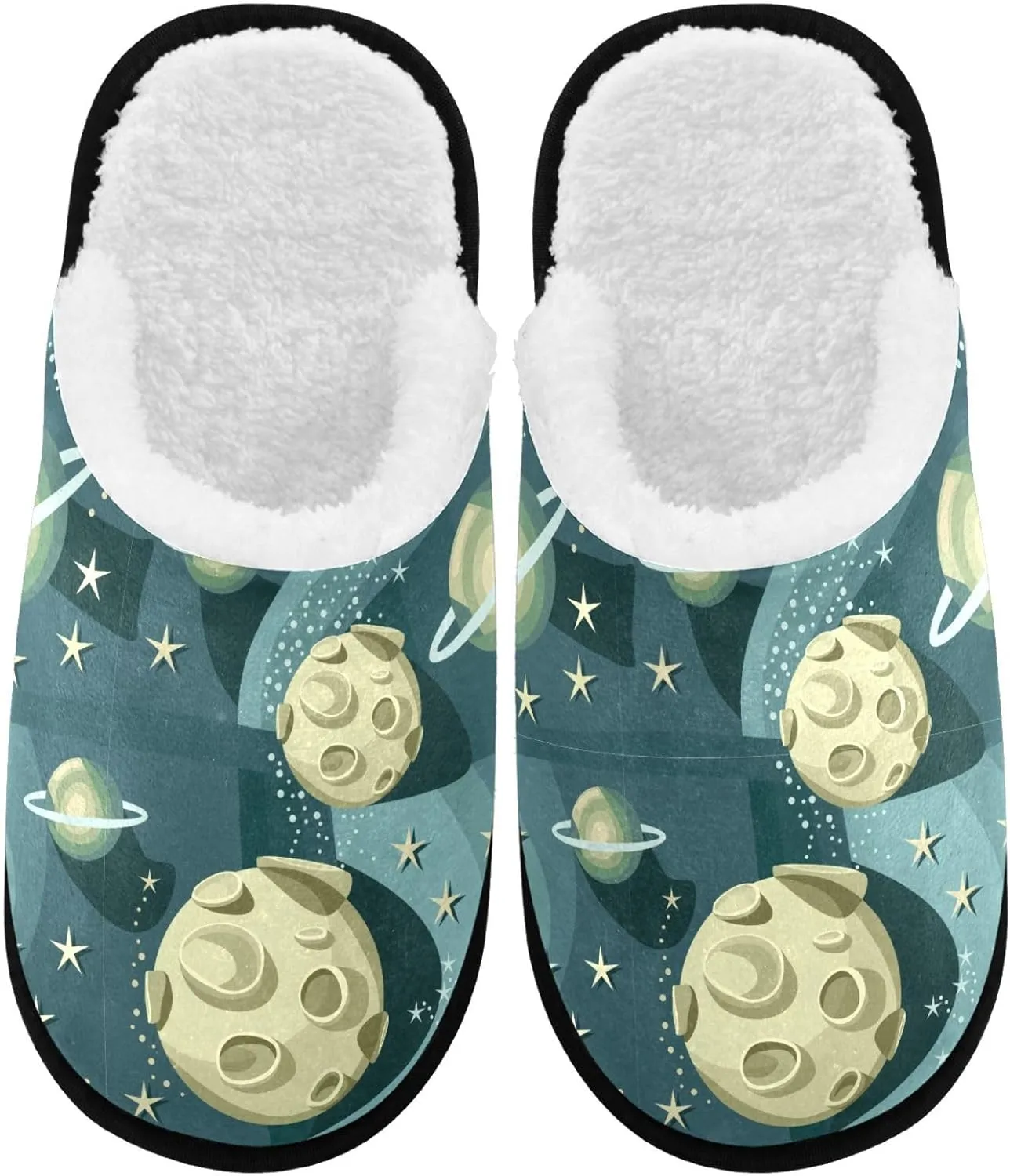 visesunny Funny Slippers for Women Men Soft Plush Warm Fuzzy Winter holiday slippers Fantasy Cosmic Starry Night Planet Cozy House Slippers Comfy Bedroom Slippers Indoor Outdoor Shoes